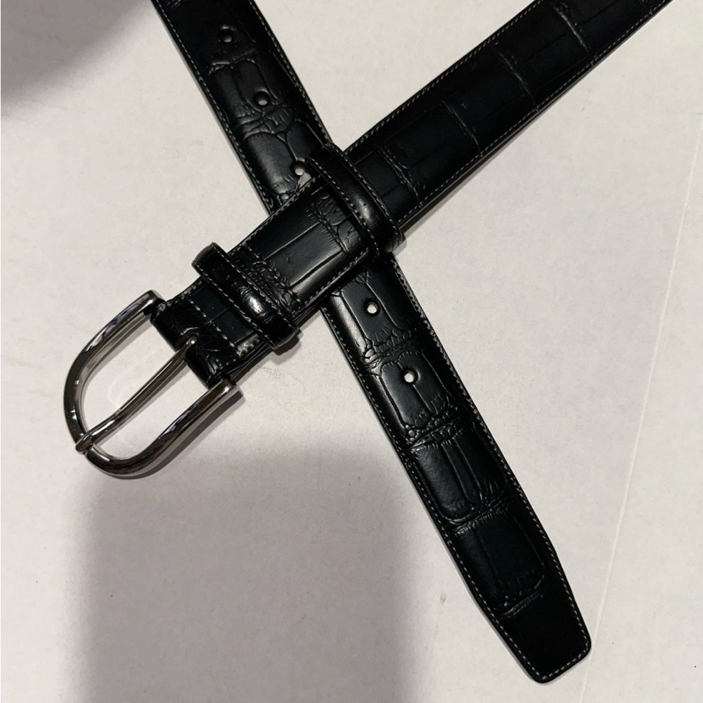 Perry Ellis Black Textured Leather Belt